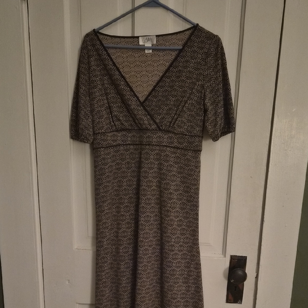 Ann Taylor Brown and Cream Midi Dress